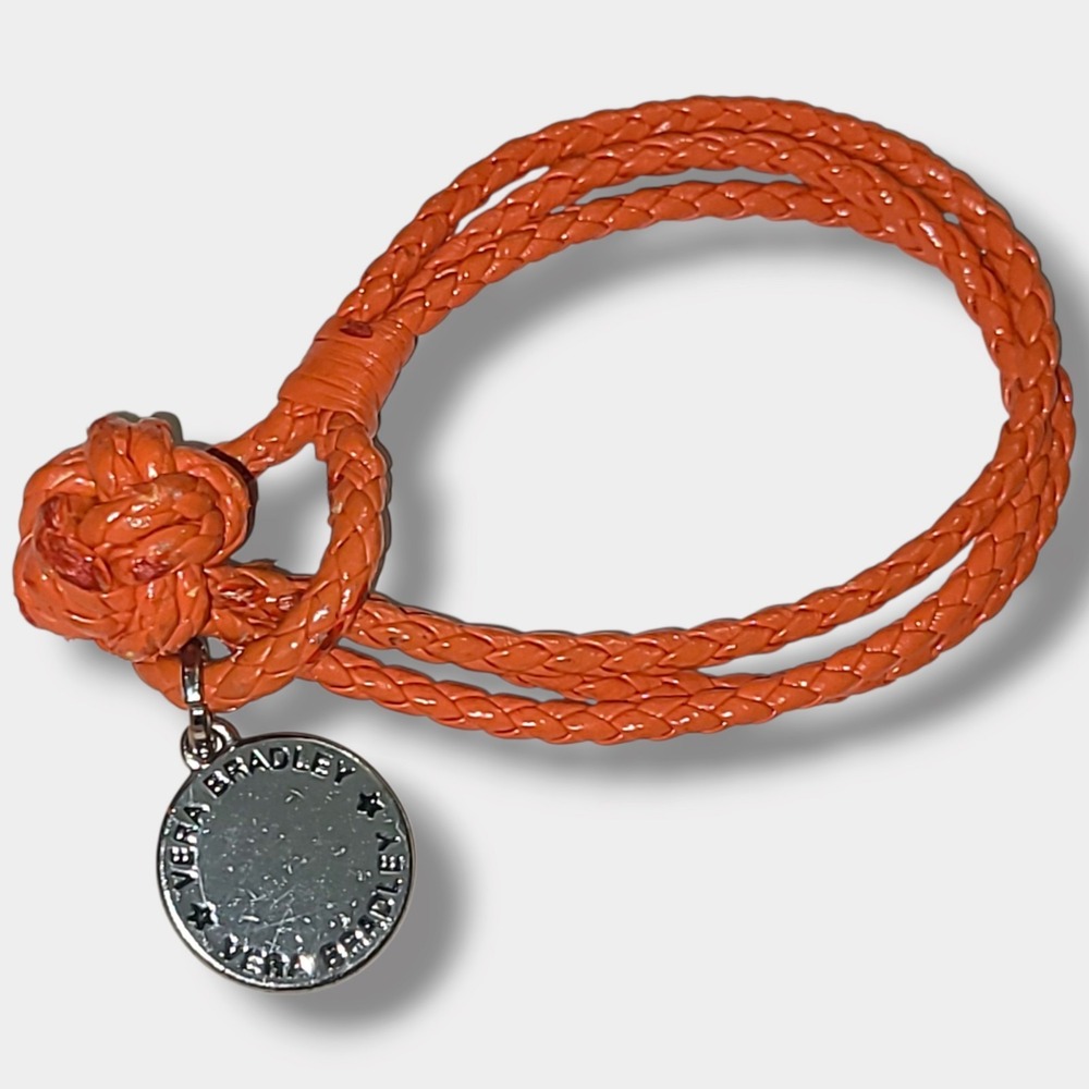 Vera Bradley Orange 3 Strand Cord Bracelet Frill Charm 7"
